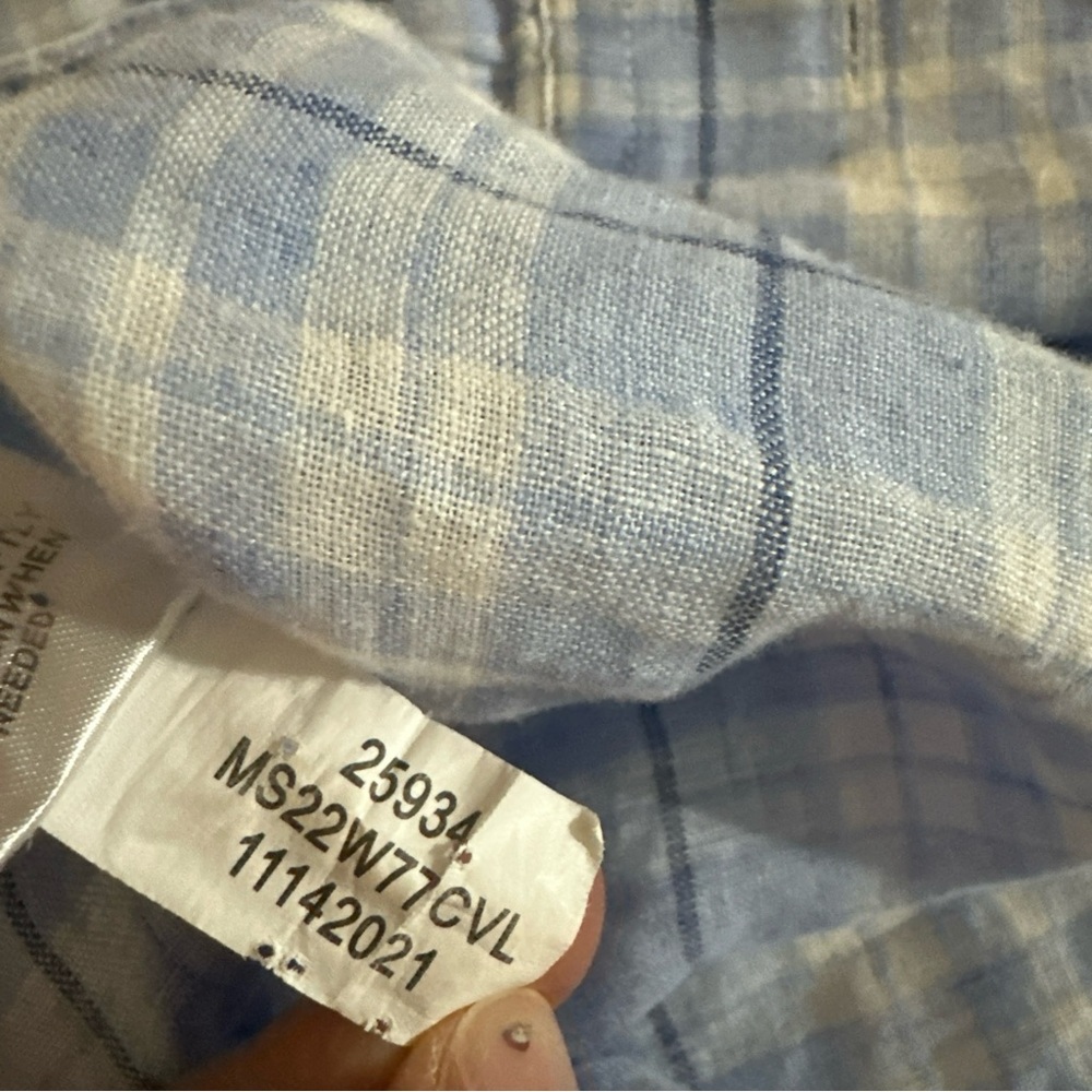 Peter Millar Men’s 100% Linen Shirt Size XL Blue Plaid Button Up Long Sleeve - Picture 9 of 10